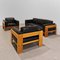 Sofá y Sillones Mod. Bastiano de madera de roble y cuero negro de Afra and Tobia Scarpa para Gavina, años 60. Juego de 3, Imagen 3