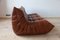 Mobilier de Salon Togo en Cuir Whisky par Michel Ducaroy pour Ligne Roset, Set de 5 10