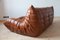 Mobilier de Salon Togo en Cuir Whisky par Michel Ducaroy pour Ligne Roset, Set de 5 8