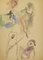 Mino Maccari, Figures, Watercolor & Charcoal, Mid 20th Century 1