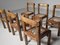 Sedie da pranzo brutaliste in legno di pino e pelle, Belgio, anni '70, set di 6, Immagine 7