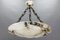 Large French Art Deco White Alabaster Pendant Light with Dark Veins, 1920 5