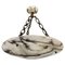 Large French Art Deco White Alabaster Pendant Light with Dark Veins, 1920 1