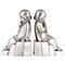 Art Deco Silvered Bronze Pierrot Bookends by Jean de la Fontinelle, 1925, Set of 2 2