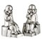 Art Deco Silvered Bronze Pierrot Bookends by Jean de la Fontinelle, 1925, Set of 2 3
