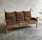 Brutalist Oak and Velvet Throne Sofa in the style of Guillerme Et Chambron, 1950s 1