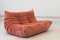 Coral Corduroy Togo Two-Seat Sofa by Michel Ducaroy for Ligne Roset 3