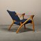 Scandinavian Modern Foldable Safari Lounge Chair in Beech Wood and Blue Fabric, 1950s, Image 3