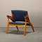 Scandinavian Modern Foldable Safari Lounge Chair in Beech Wood and Blue Fabric, 1950s, Image 17