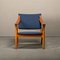 Scandinavian Modern Foldable Safari Lounge Chair in Beech Wood and Blue Fabric, 1950s, Image 6