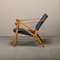 Scandinavian Modern Foldable Safari Lounge Chair in Beech Wood and Blue Fabric, 1950s, Image 4