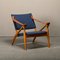 Scandinavian Modern Foldable Safari Lounge Chair in Beech Wood and Blue Fabric, 1950s, Image 2