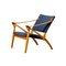 Scandinavian Modern Foldable Safari Lounge Chair in Beech Wood and Blue Fabric, 1950s, Image 1