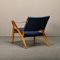 Scandinavian Modern Foldable Safari Lounge Chair in Beech Wood and Blue Fabric, 1950s, Image 5