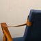 Scandinavian Modern Foldable Safari Lounge Chair in Beech Wood and Blue Fabric, 1950s, Image 13