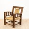 Neo-Basque Carved Armchairs in Straw and Oak, 1940s, Set of 3, Image 5