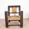 Neo-Basque Carved Armchairs in Straw and Oak, 1940s, Set of 3, Image 15