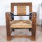 Neo-Basque Carved Armchairs in Straw and Oak, 1940s, Set of 3, Image 10