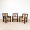 Neo-Basque Carved Armchairs in Straw and Oak, 1940s, Set of 3, Image 1