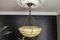 Art Deco Layered Marbled Yellowish Beige and Brown Glass and Brass Pendant Light, 1950s, Image 15