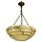 Art Deco Layered Marbled Yellowish Beige and Brown Glass and Brass Pendant Light, 1950s, Image 1