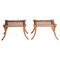 Tabourets Sabre en Bois et Cuir Tissé Marron de Pescetta, Set de 2 1
