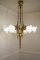Antique Empire Style Chandelier in Gilded Bronze and Satin Glass Tulip. Italy Early Twentieth Century, 1920s, Image 1