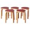 Taburetes L-Leg de linóleo rojo y abedul de Alvar Aalto para Artek, años 60. Juego de 5, Imagen 1