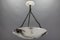 Grande Lampe à Suspension en Albâtre Blanc Veiné Foncé, 1920 11