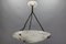 Grande Lampe à Suspension en Albâtre Blanc Veiné Foncé, 1920 14