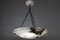 Grande Lampe à Suspension en Albâtre Blanc Veiné Foncé, 1920 16