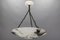 Grande Lampe à Suspension en Albâtre Blanc Veiné Foncé, 1920 18