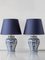 Boch Frères Delft Blue Ceramic Table Lamps, New Navy Shades, Set of 2, Image 1