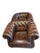 Vintage Chesterfield Brown Leather Sofa and Armchair Set, Set of 3 7
