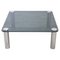 Mesa de centro cuadrada de metal cromado y vidrio ahumado, años 70, Imagen 1
