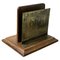 Art Nouveau Table Top Brass and Oak News Paper Rack, 1920s, Image 1