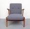 Vintage Teak Lounge Chair in Blue Grey, 1950s, Image 1