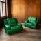 Green Leather Lounge Chairs, France, 1980s, Set of 2, Image 2