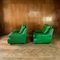 Green Leather Lounge Chairs, France, 1980s, Set of 2, Image 3