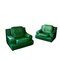 Green Leather Lounge Chairs, France, 1980s, Set of 2, Image 1