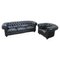 Set of Sofa and Armchair in Black Leather, 1980s, Image 1