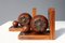 Art Deco Faceted Ball Bookends in Oak with Metal Decorations, 1920, Set of 2 2