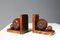 Art Deco Faceted Ball Bookends in Oak with Metal Decorations, 1920, Set of 2 6