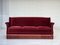 Dänisches 3-Sitzer Sofa aus kirschrotem Velours & Eschenholz, 1960er 1