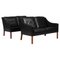 Vintage Zwei-Sitzer Sofa aus schwarzem Leder von Børge Mogensen 1