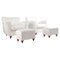 Italian Lounge Chair with Pouf in White Fabric, 1940s, Set of 2, Image 2