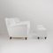 Italian Lounge Chair with Pouf in White Fabric, 1940s, Set of 2, Image 6