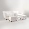 Italian Lounge Chair with Pouf in White Fabric, 1940s, Set of 2, Image 4