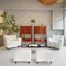 Italian Lounge Chair with Pouf in White Fabric, 1940s, Set of 2, Image 3