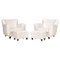 Italian Lounge Chair with Pouf in White Fabric, 1940s, Set of 2, Image 1